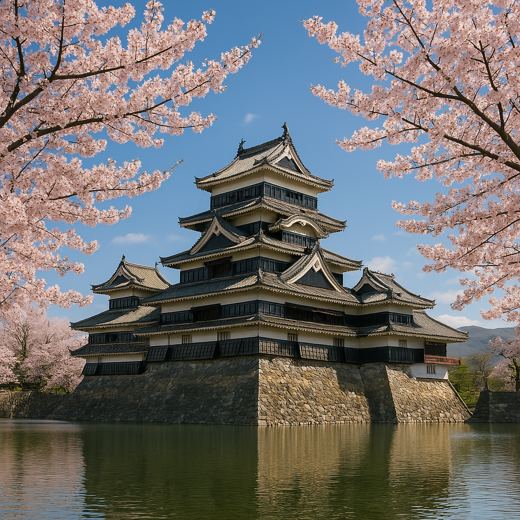 満開の桜が咲く松本城.png